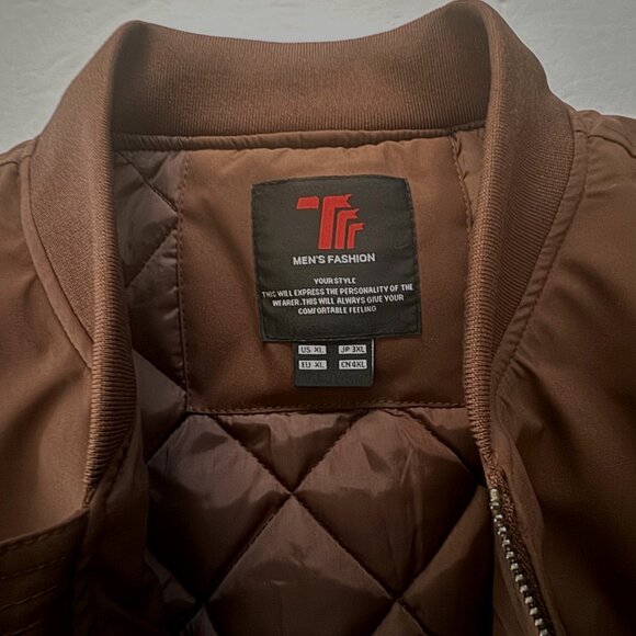 Mens X-Large TBMPOY TRR Brown Bomber Jacket Quilted Lining Zip Arm Pocket XL - Picture 9 of 9